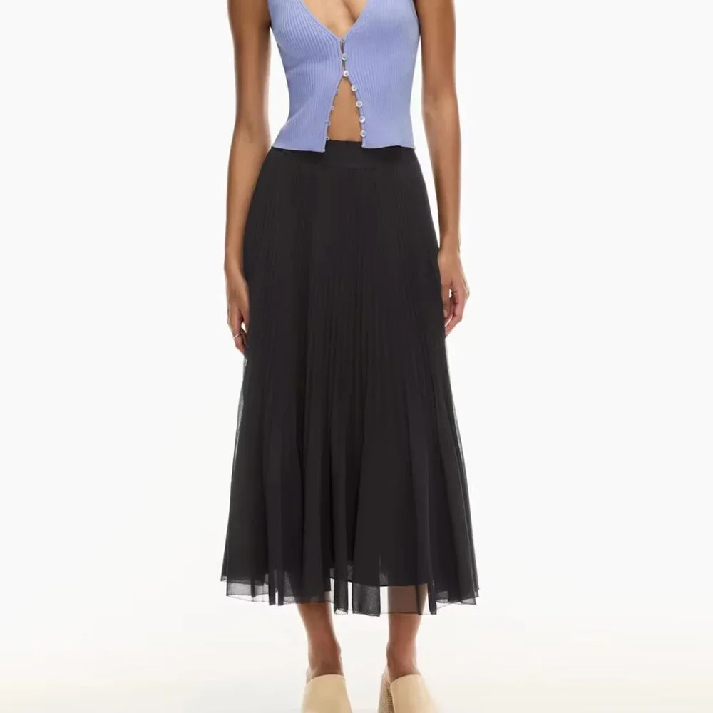 Wilfred Twirl Midi Skirt: Pleated chiffon - midi skirt Black - Artizia - Picture 4 of 8